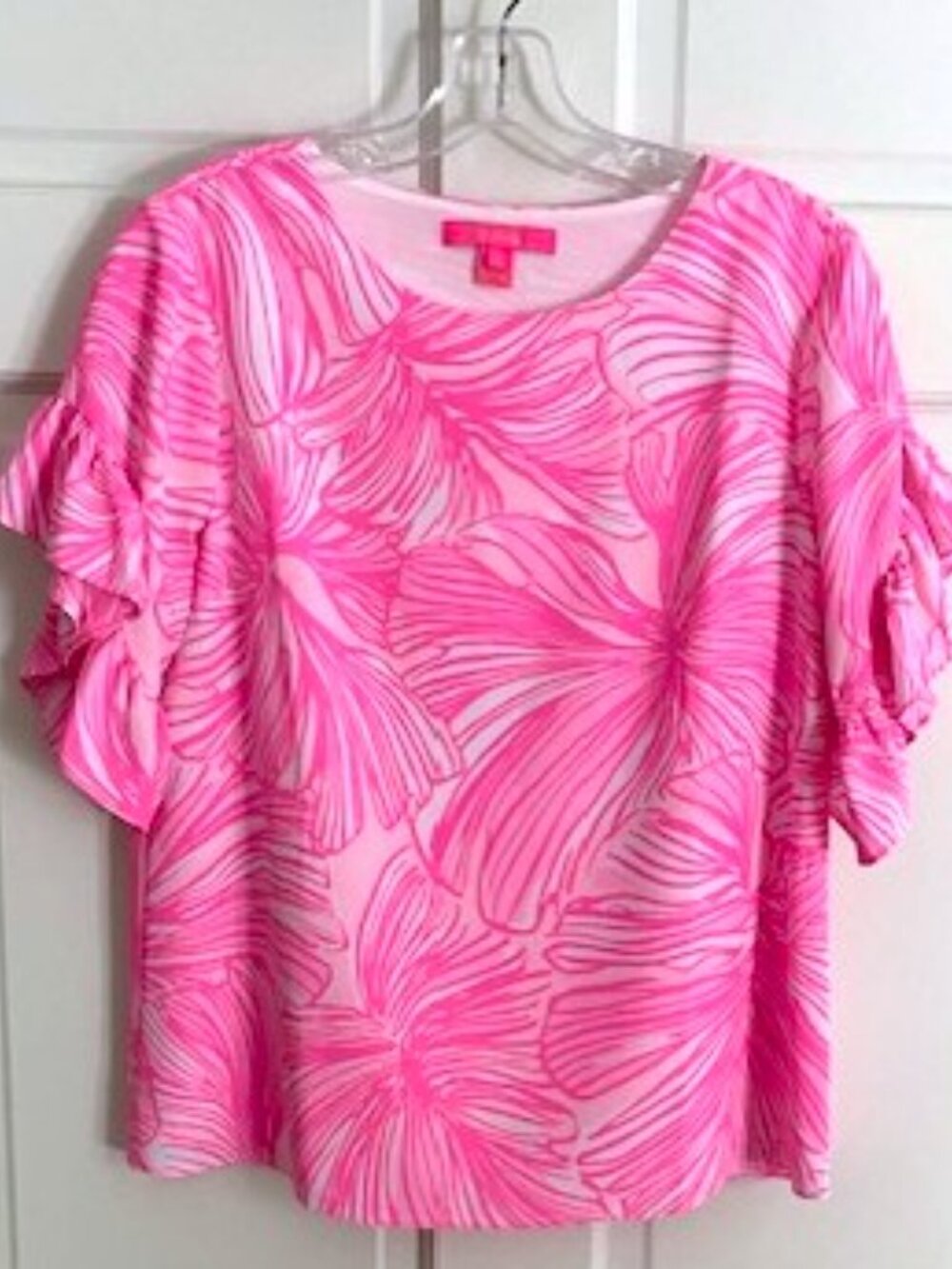 Lilly Pulitzer Pink Top Darlah Floral Ruffle Sleeve Summer Top Relaxed Fit XS - Picture 3 of 11
